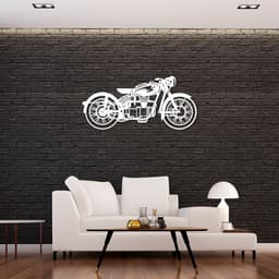 Quadro Escultura Motocicleta Vintage 150x70 Branco