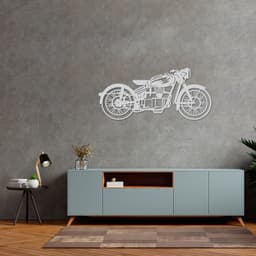 Quadro Escultura Motocicleta Vintage 150x70 Cinza