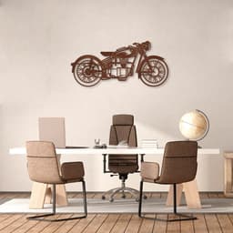 Quadro Escultura Motocicleta Vintage 150x70 Marrom