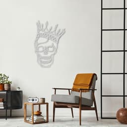 Quadro Escultura Rei Caveira com Coroa One Line 120x79 Cinza