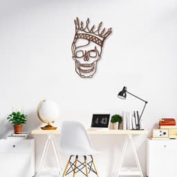 Quadro Escultura Rei Caveira com Coroa One Line 60x39 Marrom