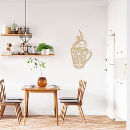 Quadro Escultura Xícara de Café Frase 120x68 Areia