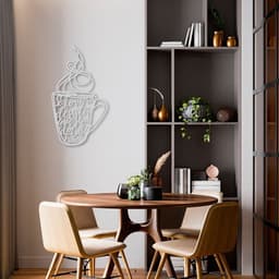 Quadro Escultura Xícara de Café Frase 80x44 Cinza