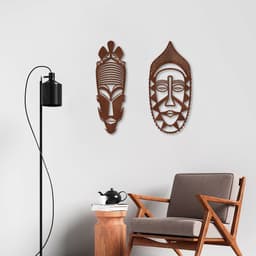 Quadro Escultura de 2 Carrancas 120x123 Marrom