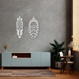 Quadro Escultura de 2 Carrancas 60x61 Cinza