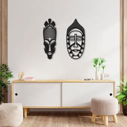 Quadro Escultura de 2 Carrancas 60x61 Preto