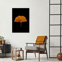 Quadro Folha Amarela Ginkgo Biloba 100x70 Filete Preto