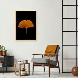 Quadro Folha Amarela Ginkgo Biloba 86x60 Caixa Marfim