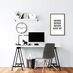 Quadro Frase Never Give Up 60x43 Caixa Marrom