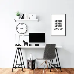 Quadro Frase Never Give Up 60x43 Filete Preto