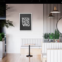 Quadro Frase Pizza Pasta Vino 60x43 Caixa Branco