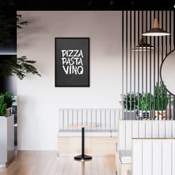 Quadro Frase Pizza Pasta Vino 60x43 Caixa Preto