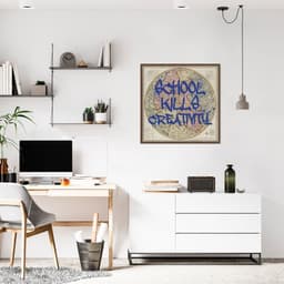 Quadro Frase School Kills Creativity 43x43 Caixa Marrom