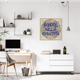 Quadro Frase School Kills Creativity 43x43 Filete Marfim