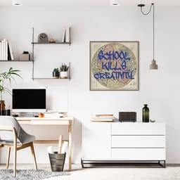 Quadro Frase School Kills Creativity 60x60 Filete Marrom