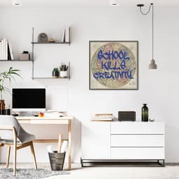 Quadro Frase School Kills Creativity 60x60 Filete Preto