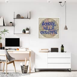 Quadro Frase School Kills Creativity 86x86 Caixa Branco