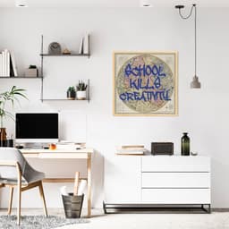 Quadro Frase School Kills Creativity 86x86 Caixa Marfim