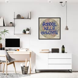 Quadro Frase School Kills Creativity 86x86 Caixa Preto