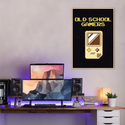 Quadro Gameboy Old School Gamer 60x43 Filete Marfim