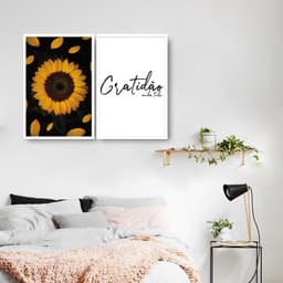 Quadro Girassol Frase Gratidão 122x86 2-86x60 Caixa Branco