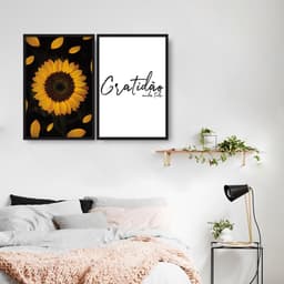 Quadro Girassol Frase Gratidão 122x86 2-86x60 Caixa Preto