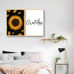Quadro Girassol Frase Gratidão 142x100 2-100x70 Caixa Marfim