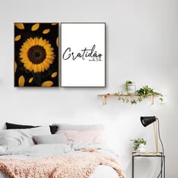 Quadro Girassol Frase Gratidão 142x100 2-100x70 Filete Marrom