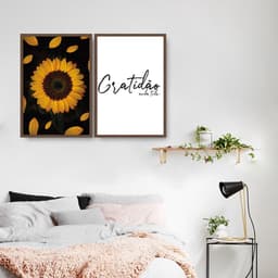 Quadro Girassol Frase Gratidão 62x43 2-43x30 Caixa Marrom
