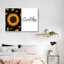 Quadro Girassol Frase Gratidão 88x60 2-60x43 Filete Branco