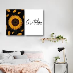 Quadro Girassol Frase Gratidão 88x60 2-60x43 Sem Moldura