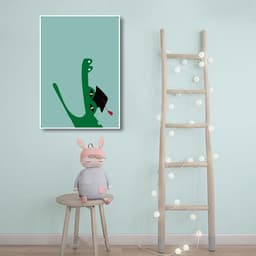 Quadro Infantil Cartoon Jacaré 86x60 Filete Branco