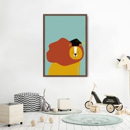 Quadro Infantil Cartoon Leão 100x70 Caixa Marrom