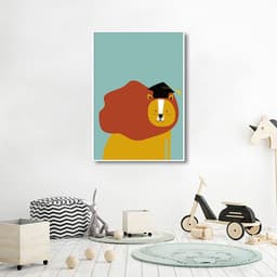 Quadro Infantil Cartoon Leão 100x70 Filete Branco