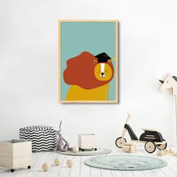 Quadro Infantil Cartoon Leão 43x30 Caixa Marfim