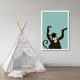 Quadro Infantil Cartoon Macaco 100x70 Caixa Branco