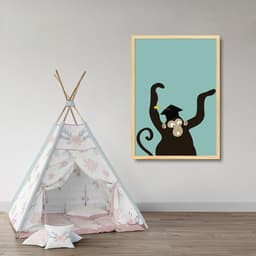 Quadro Infantil Cartoon Macaco 100x70 Caixa Marfim