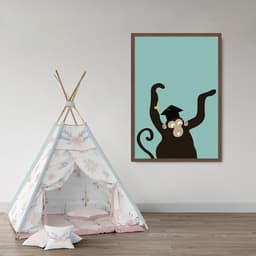 Quadro Infantil Cartoon Macaco 100x70 Caixa Marrom