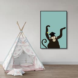 Quadro Infantil Cartoon Macaco 100x70 Filete Preto