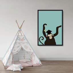 Quadro Infantil Cartoon Macaco 86x60 Caixa Preto