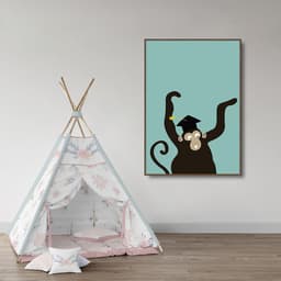 Quadro Infantil Cartoon Macaco 86x60 Filete Marrom