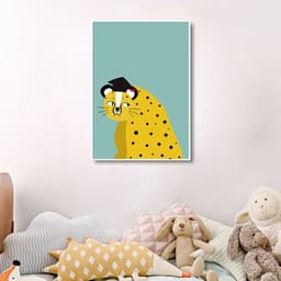 Quadro Infantil Cartoon Onça 60x43 Filete Branco