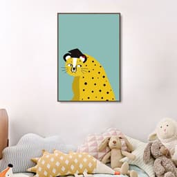 Quadro Infantil Cartoon Onça 60x43 Filete Marrom