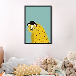 Quadro Infantil Cartoon Onça 86x60 Caixa Preto