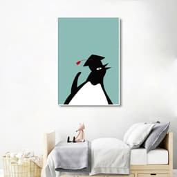 Quadro Infantil Cartoon Pinguim 100x70 Filete Branco