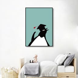 Quadro Infantil Cartoon Pinguim 100x70 Filete Preto