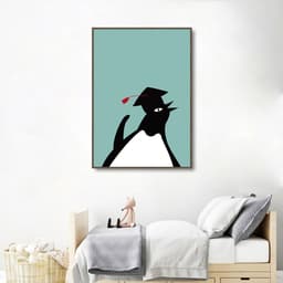 Quadro Infantil Cartoon Pinguim 43x30 Filete Marrom