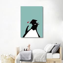 Quadro Infantil Cartoon Pinguim 60x43 Sem Moldura