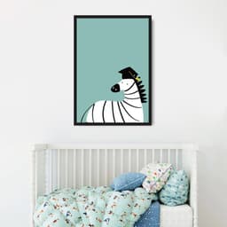 Quadro Infantil Cartoon Zebra 100x70 Caixa Preto