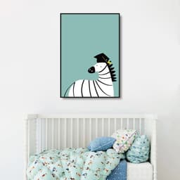 Quadro Infantil Cartoon Zebra 100x70 Filete Preto